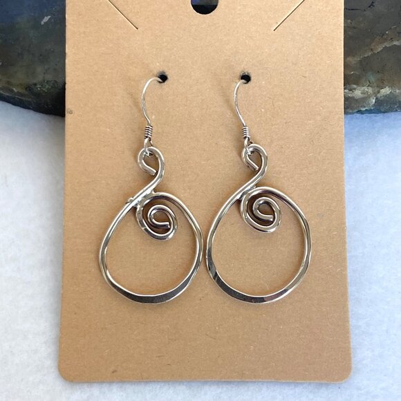 Artisan Sterling Silver 925 1.88" Hammered Spiral Wire Dangle Drop Earrings - Picture 1 of 16